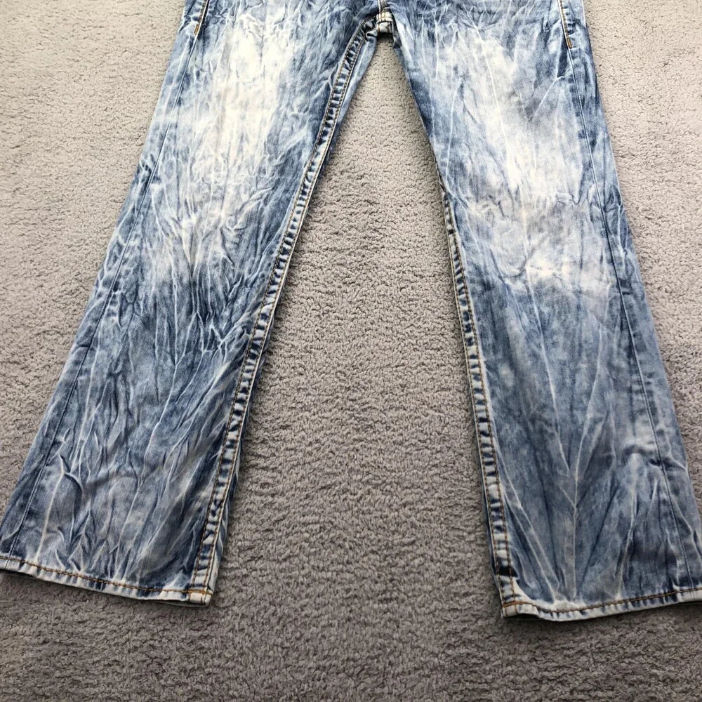 True Religion Jeans Mens 38x32 Blue Straight Acid Wash Distressed Denim